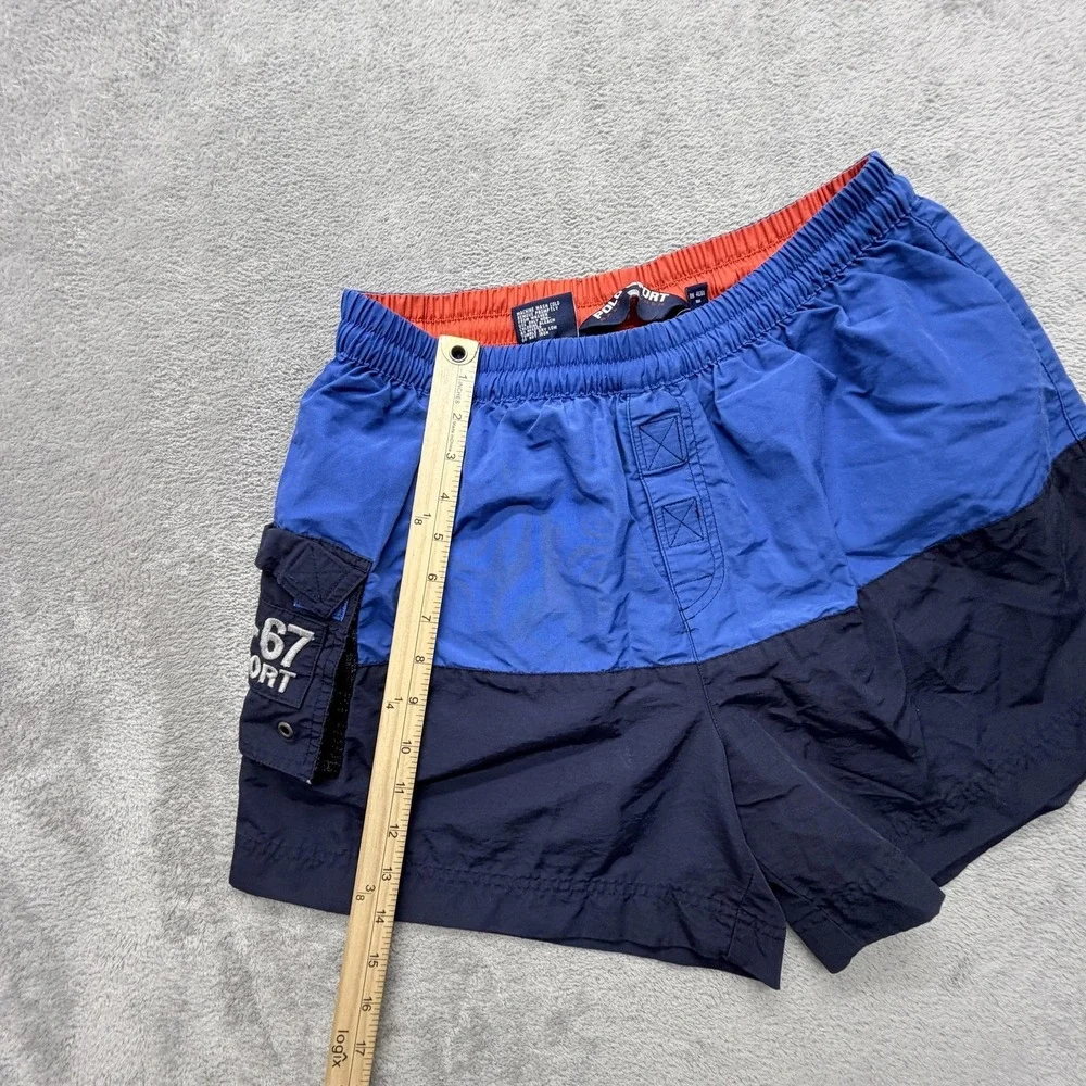 Vintage Polo Sport Swim Shorts Mens L Blue Colorblock Lined Built-In Brief Cargo